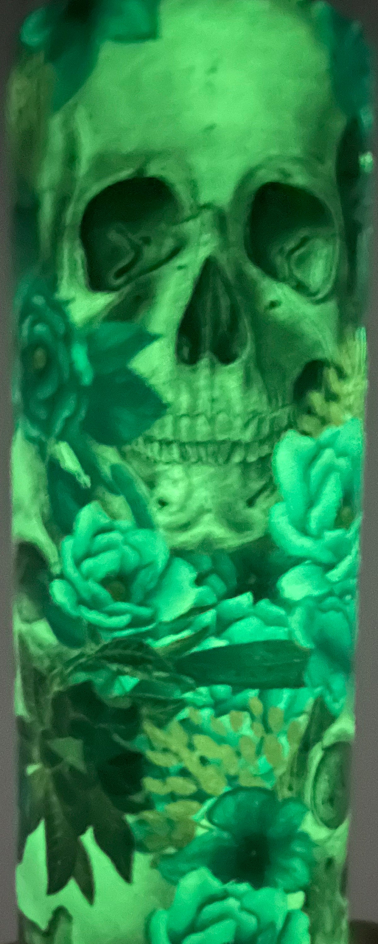 Glow-in-the-dark Skulls with Teal Flowers Tumbler