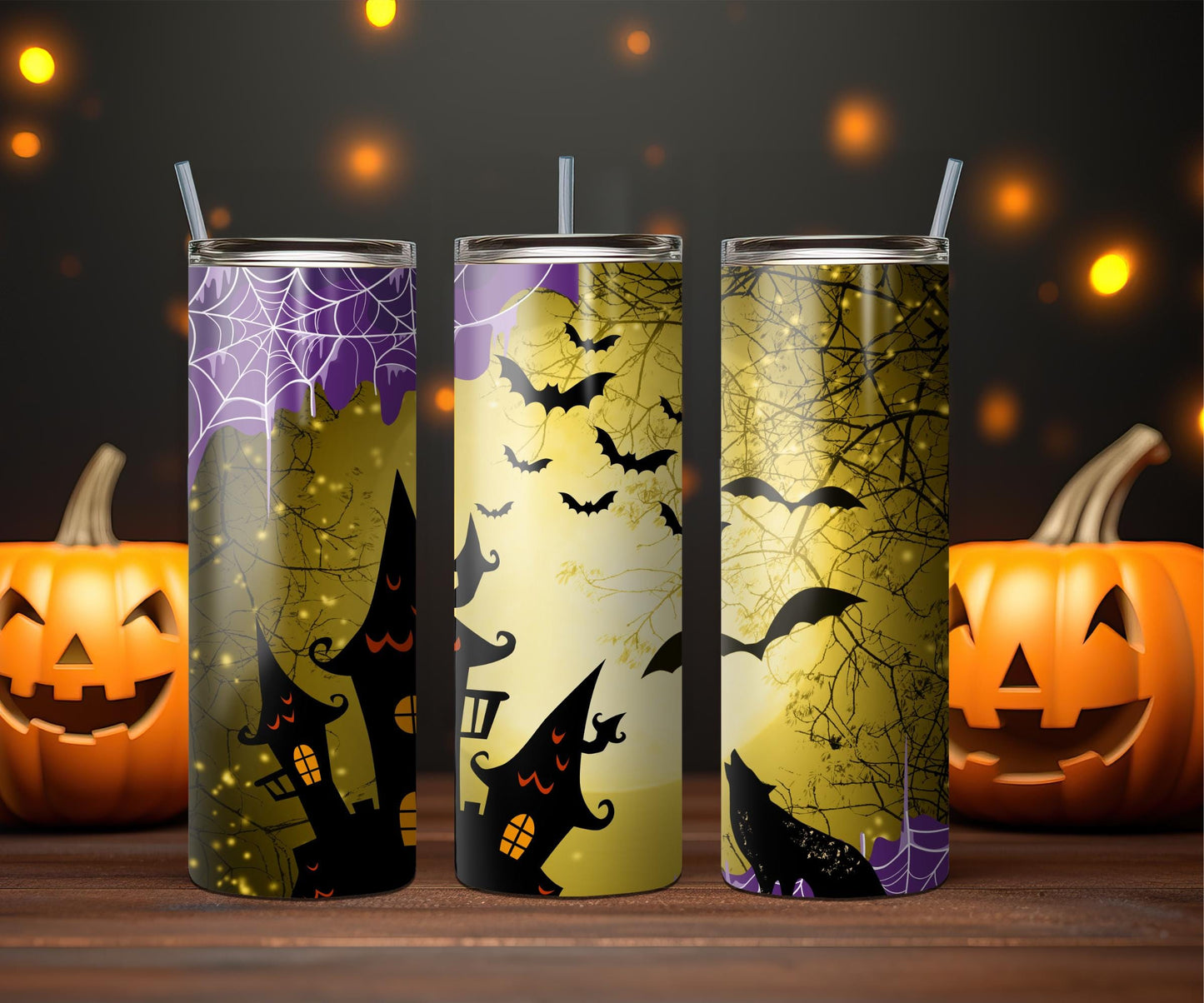 Cute Glow in the Dark Hunted House and Bats Tumbler