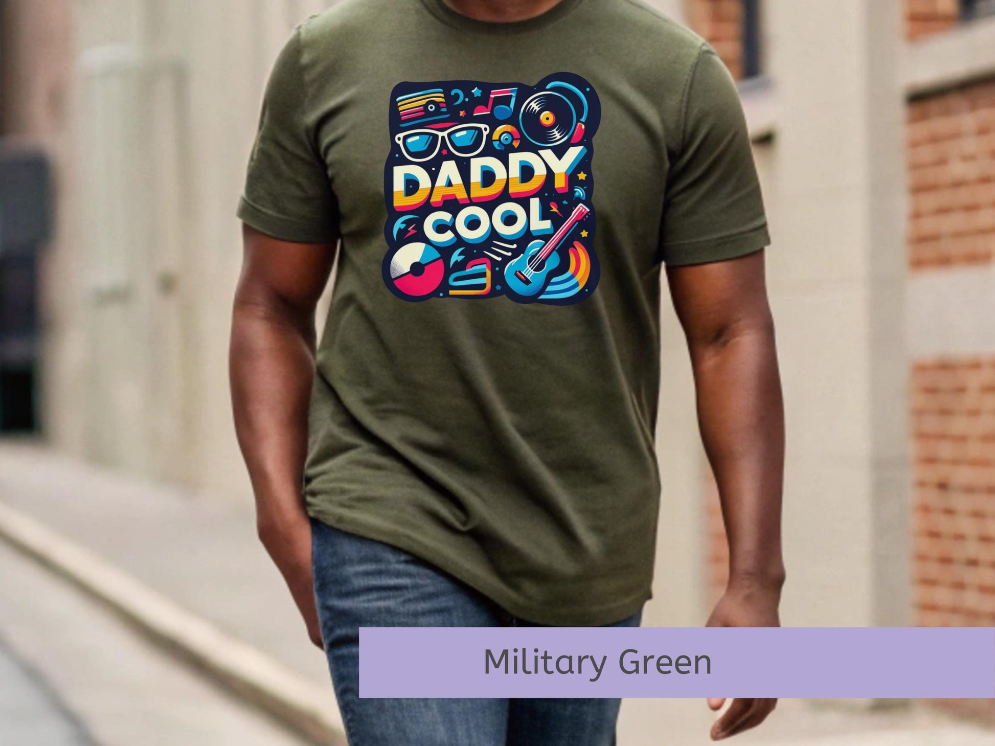 Cool Dad Collection Music Theme Tshirt Vintage Record Design Guitar Pattern Classic Rock Style Perfect Father Gift Premium Cotton Essential Blue Color Scheme Retro Band Fan Present Summer Casual Wear Comfortable Daily Package