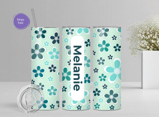 Custom Bridesmaid Gift Personalized Stainless Steel Tumbler Wedding Party Present Double Wall Insulated Cup Green Floral Design Name Customization Special Keepsake Bridal Party Essential Premium Quality Construction Beautiful Wedding Day