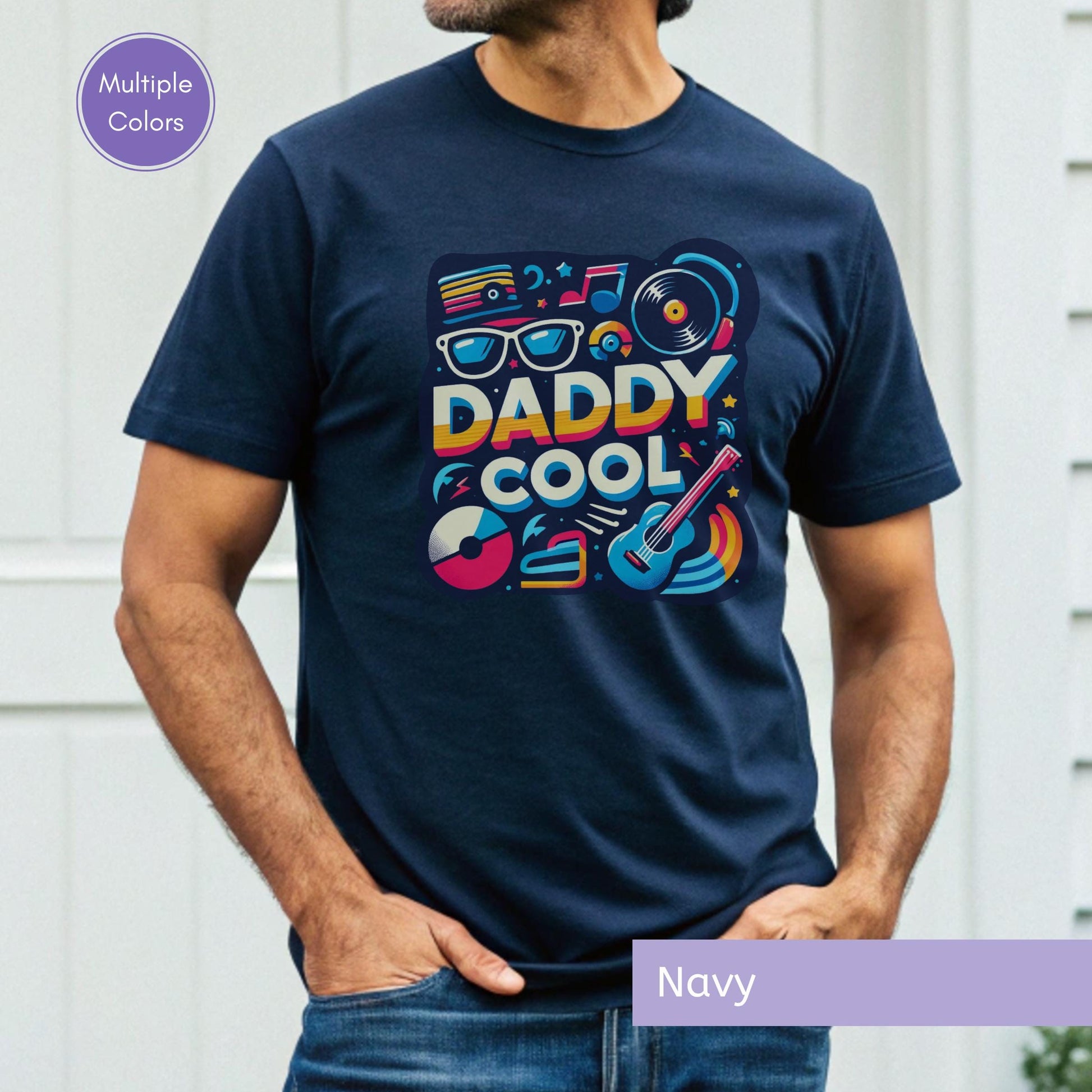 Music Lover Dad Tshirt Vintage Vinyl Record Design Classic Rock Guitar Pattern Perfect Father Birthday Gift Summer Casual Wear Retro Style Collection Cool Daddy Graphic Print Band Fan Essential Blue Cotton Blend Comfortable Fit