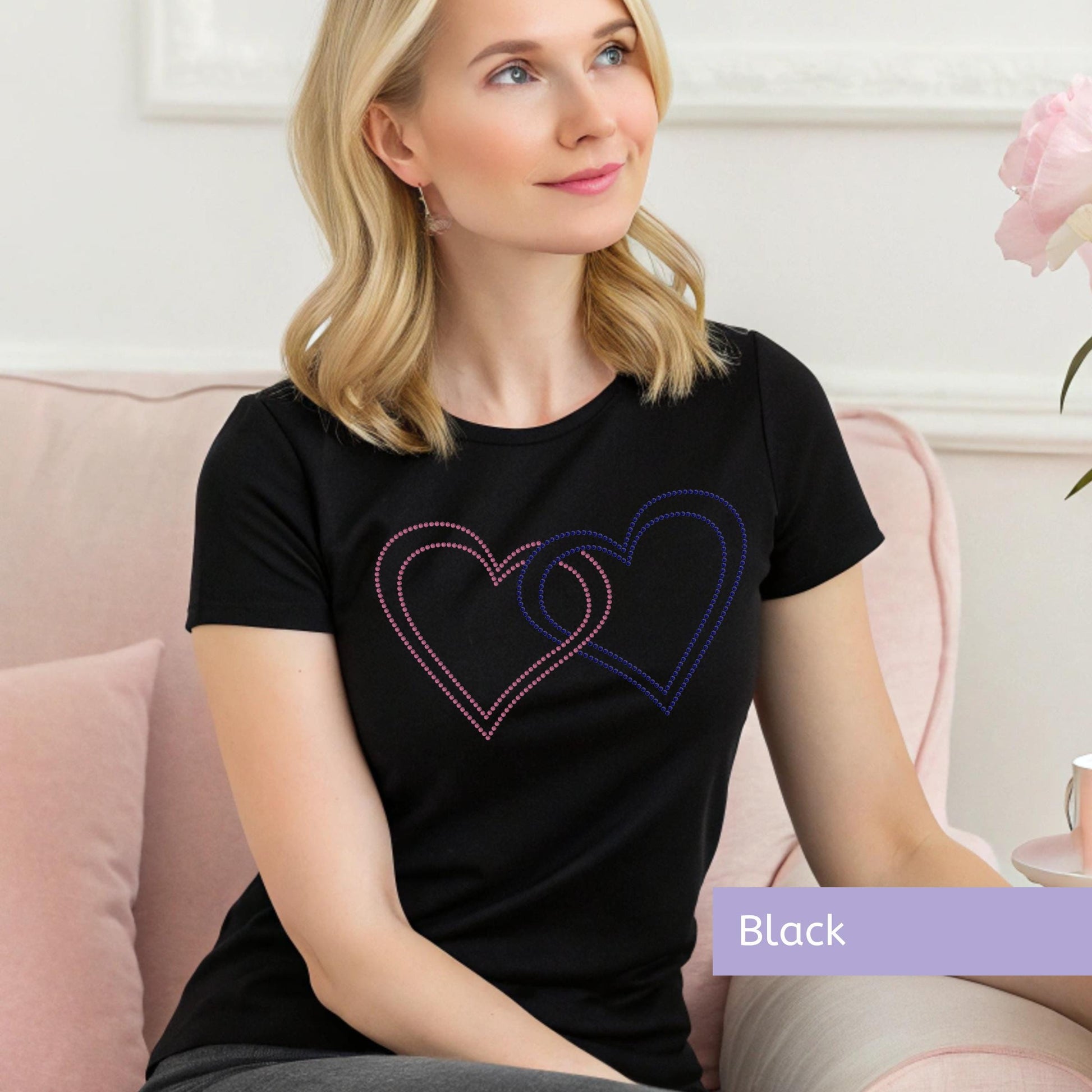 Rhinestone Heart T-Shirt Valentine&#39;s Day Gift Anniversary Gift for Her Mother&#39;s Day Gift Sparkly T-Shirt Glittery T-Shirt Heart T-Shirt Embellished T-Shirt Gift for Girlfriend Gift for Mom Gift for Wife