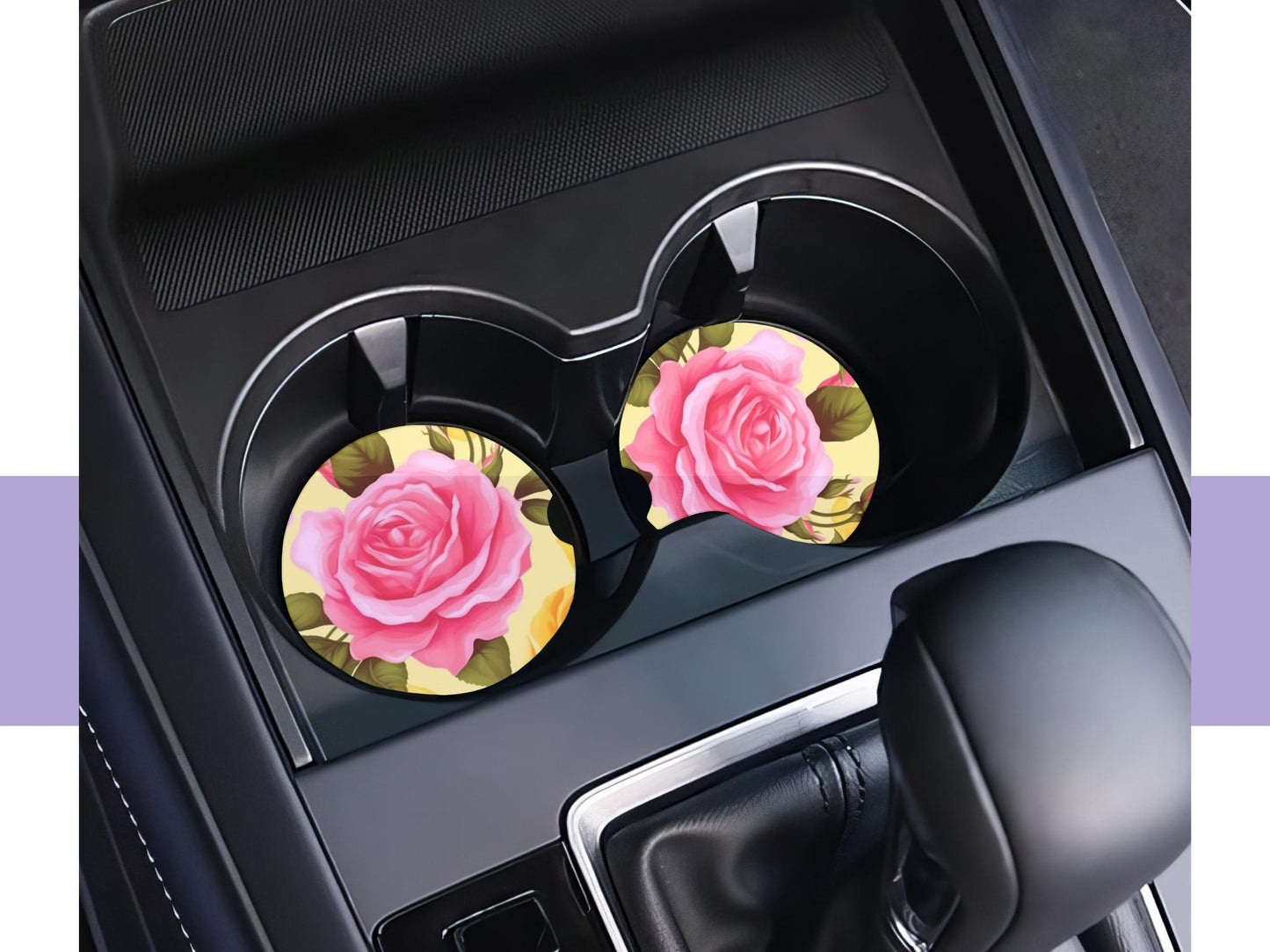 Floral Car Accessories Pink Car Accessories Personalized Car Gift Set Car Cup Holder Coasters Custom Keychain Gift Gift for Mom Gift for Daughter Friend Gifts