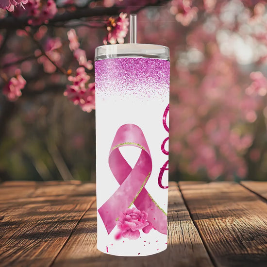 Strength, Faith, Courage Tumbler with Pink Ribbon | Inspirational for Breast Cancer Awareness | Perfect for Daily Use & Supportive Gift!