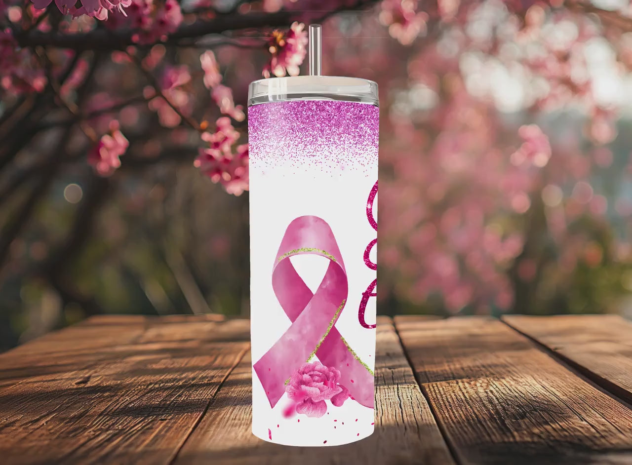 Strength, Faith, Courage Tumbler with Pink Ribbon | Inspirational for Breast Cancer Awareness | Perfect for Daily Use & Supportive Gift!