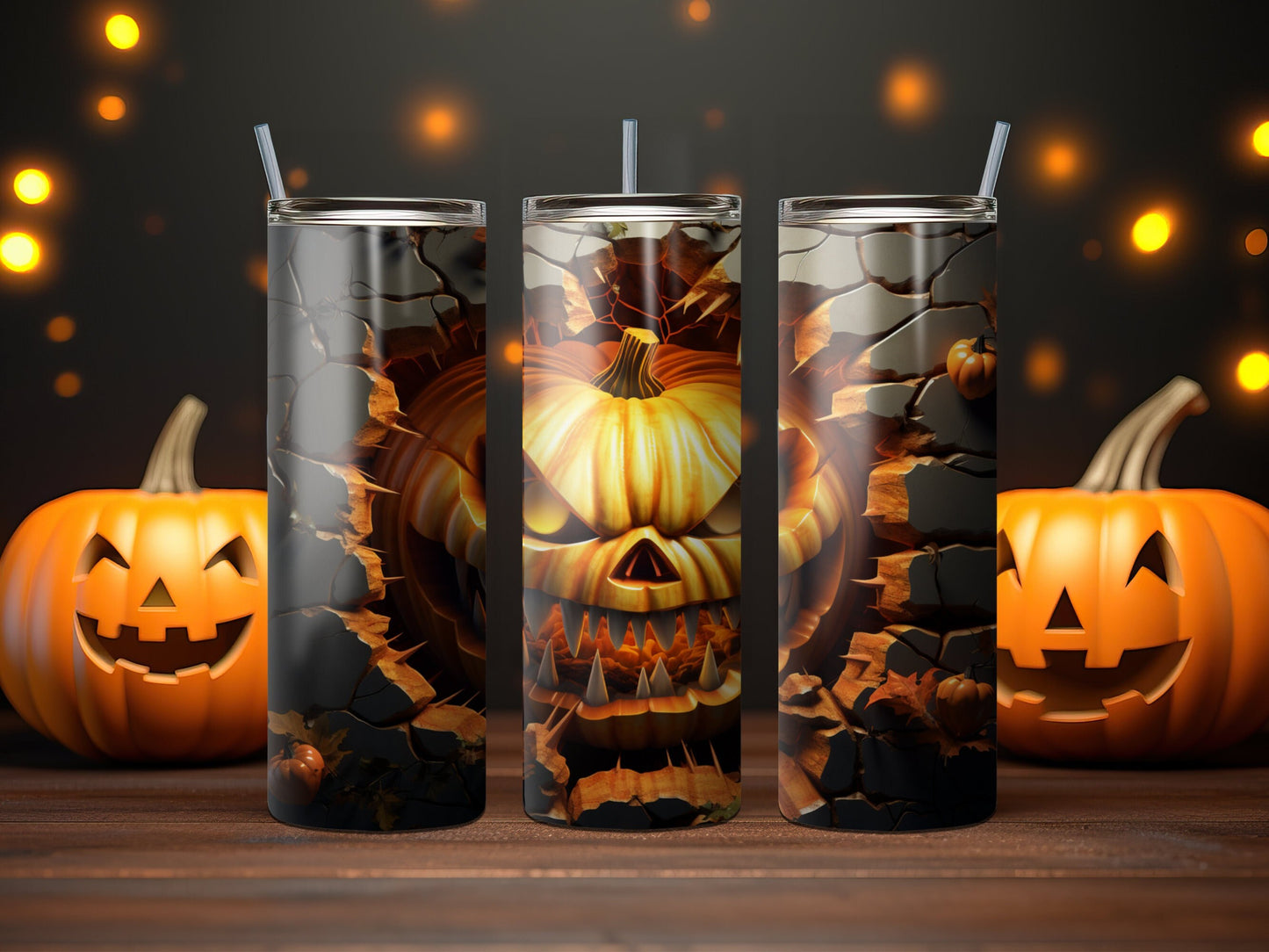 Glow-in-the-Dark Scary Pumpkin Tumbler