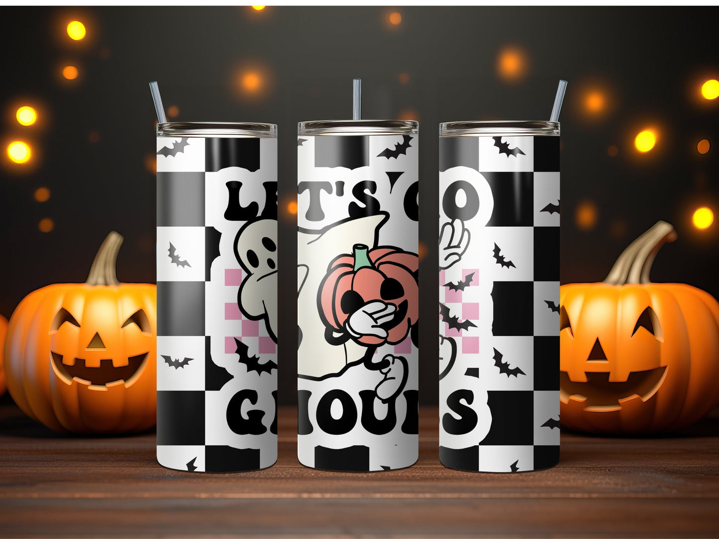 Cute Let's Go Ghouls With A Ghost and Pumpkin Tumbler