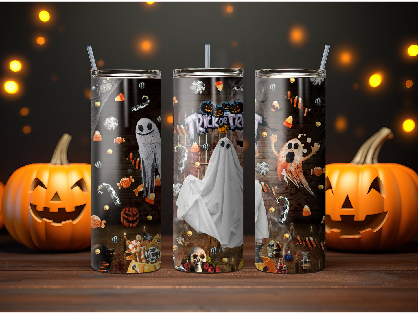 Halloween floating ghost and Trick or Treat Tumbler